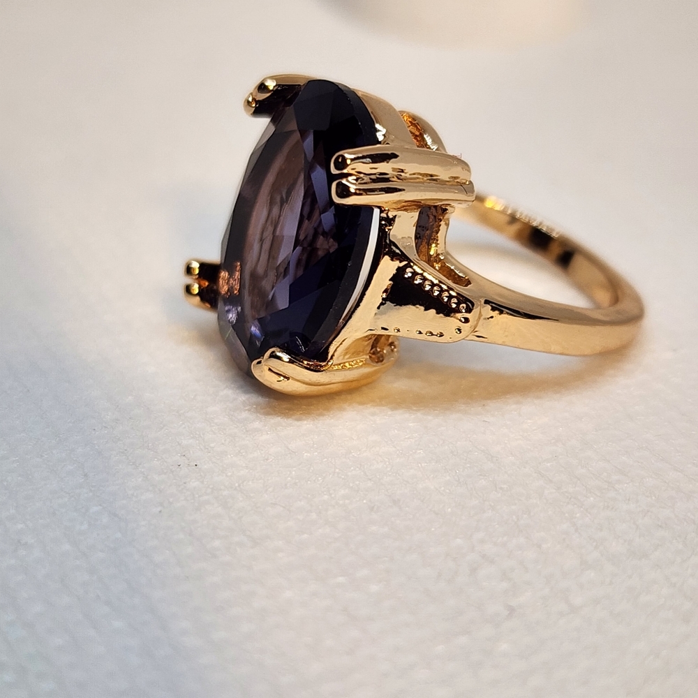Oval Purple Gold Big Bling Ring - Picture 7 of 7